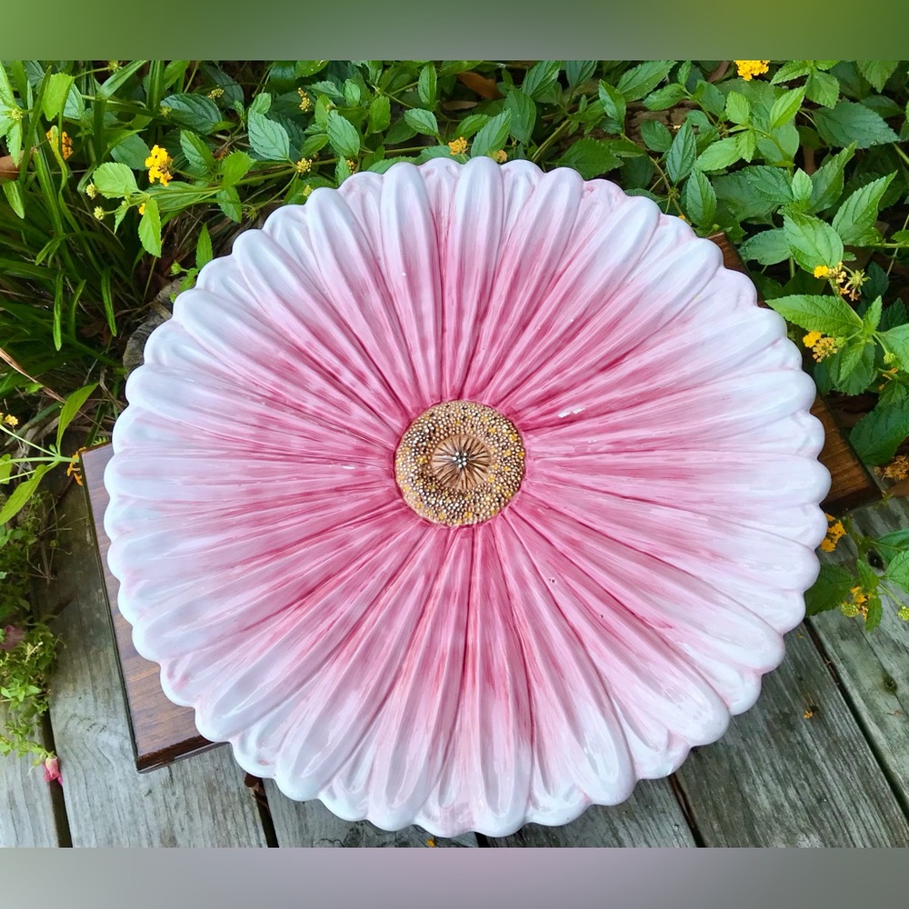 1994 The Bombay Co Large Pink Flower Serving Plate Platter Food Tray *2 Flaws